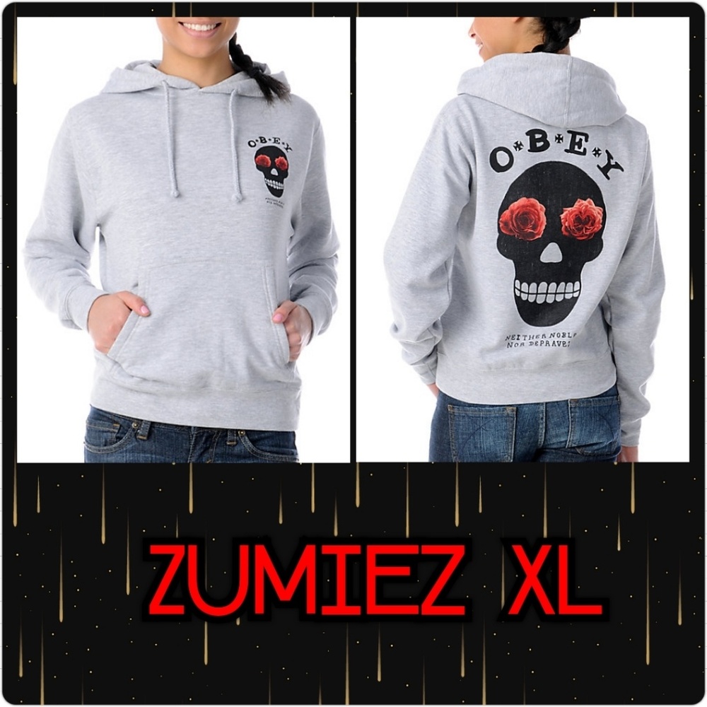 Obey XL Skull Sinners Hoodie from Zumiez NWT Grey